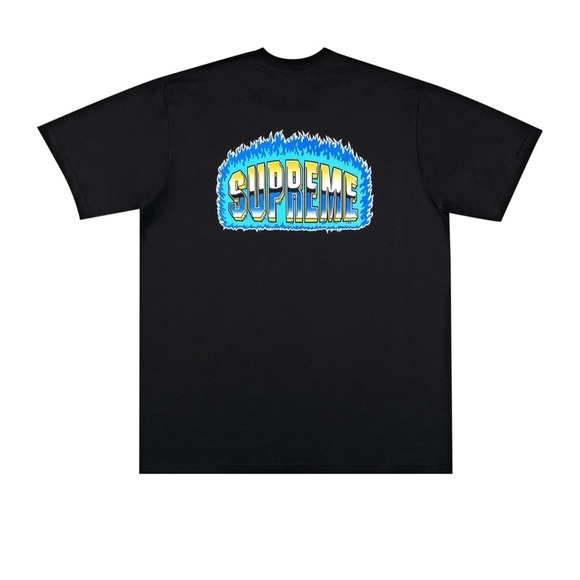 Supreme Chrome Tee Black Blue Flame Logo Size Medium - Picture 2 of 7